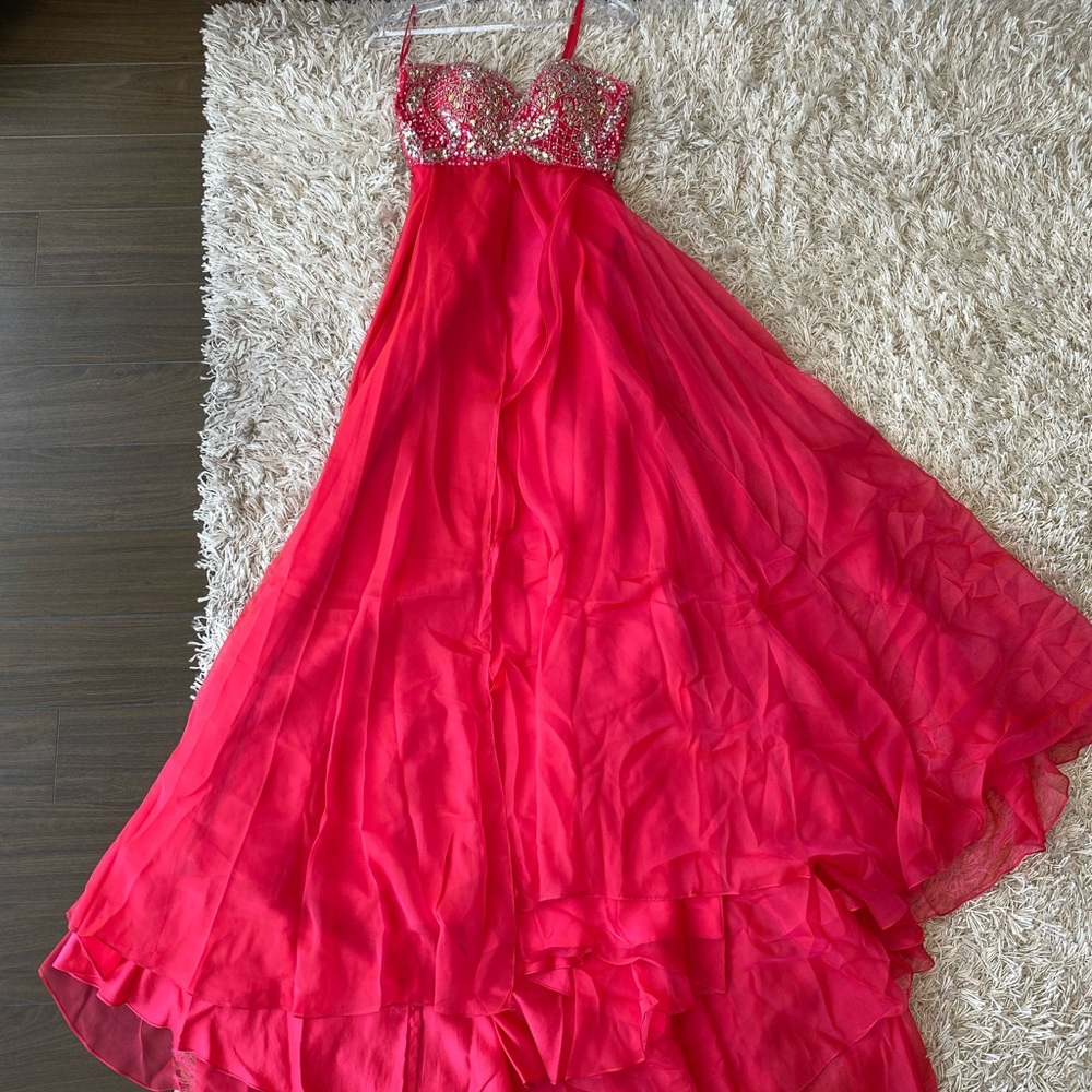 Pink and orange prom/grad dress with train